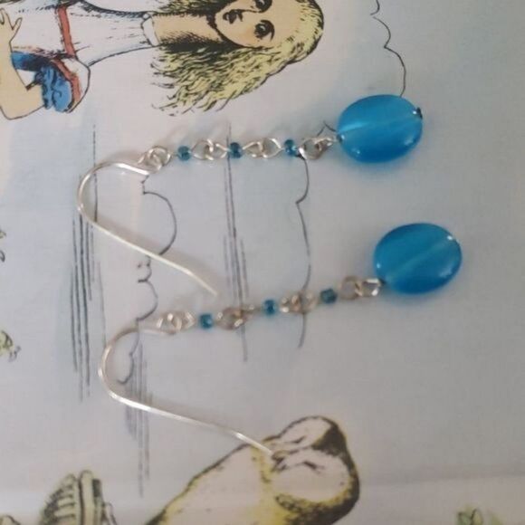 Vintage Blue Bead Drop Dangle Earrings - Picture 3 of 5